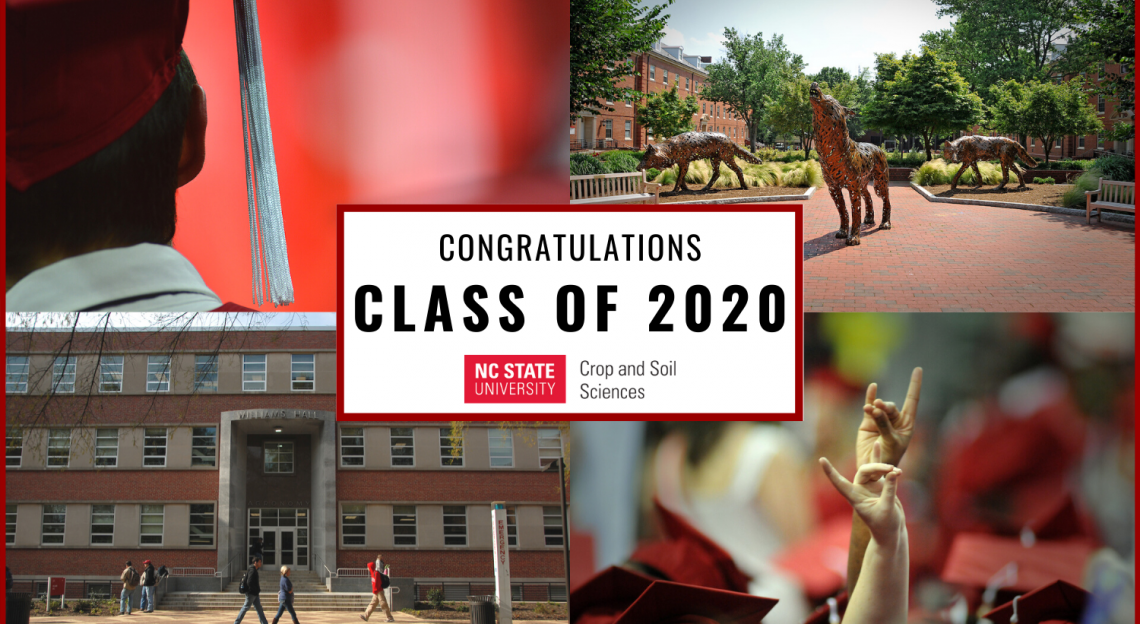 four images of NC State University graduates and campus